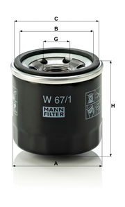 MANN-FILTER W 67/1 – gyári méretrajz