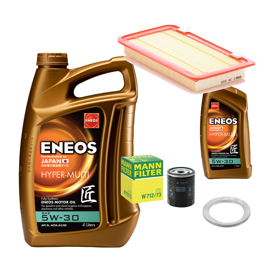 MX-5 NC éves szervizcsomag: ENEOS 4 L és 1 L, MANN-FILTER olaj- és légszűrő, leeresztőcsavar-alátét